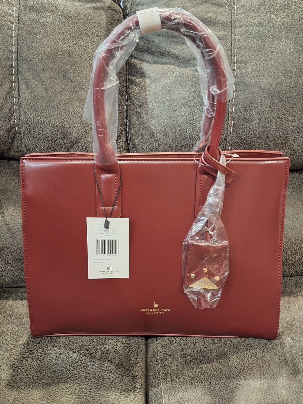 London Fog Burgundy Structured Tote Bag